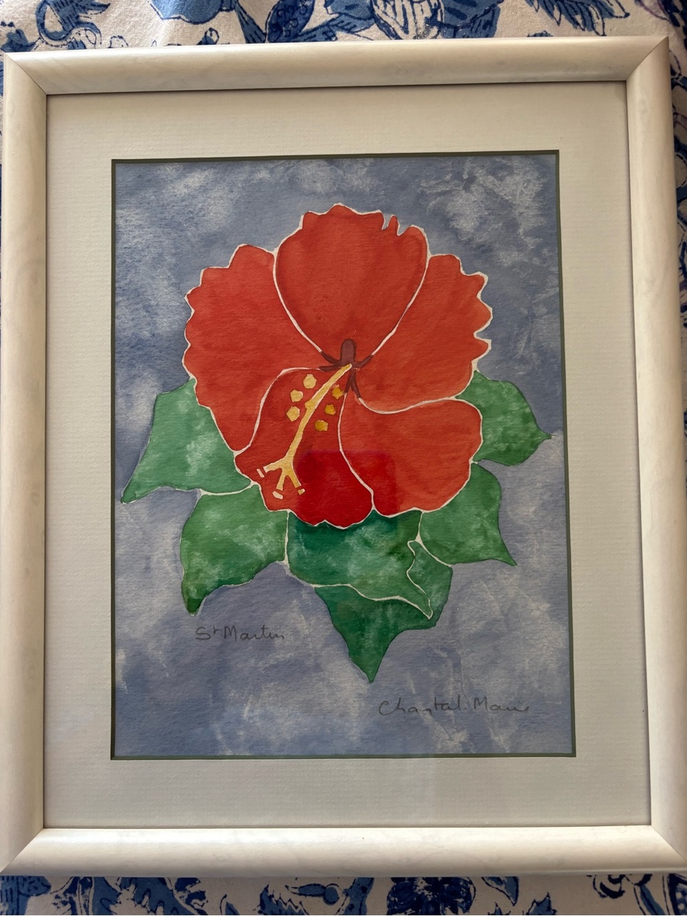 Hand painted light red Framed Hibiscus